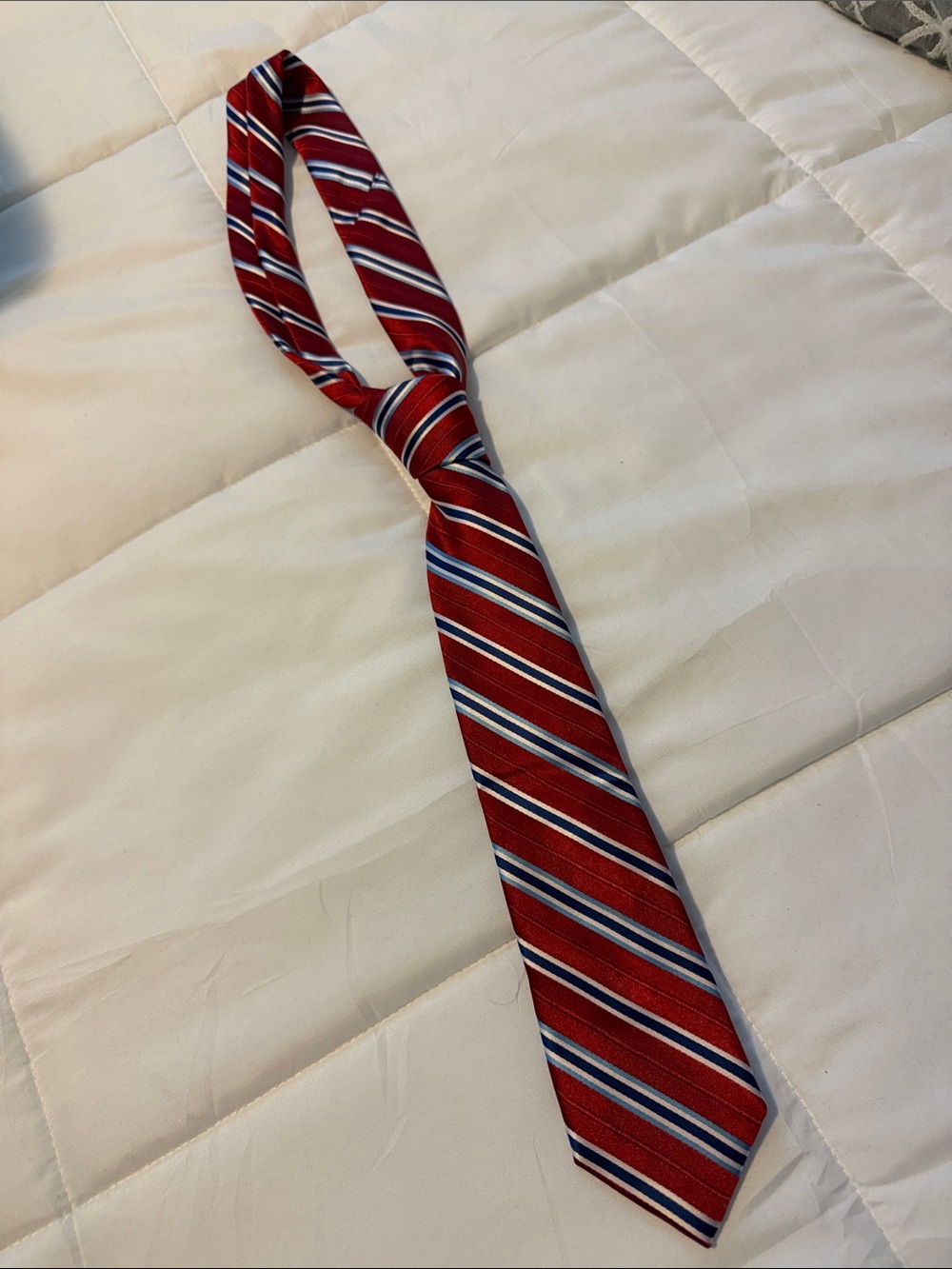 Dockers Red Striped Kids Tie with Blue and White Accents